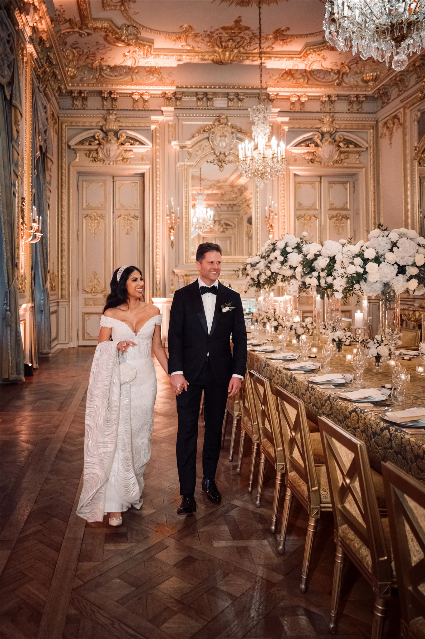 Luxury wedding couple in grand salon in Budapest